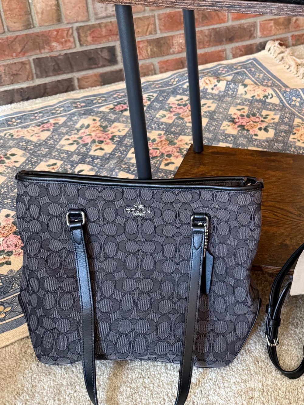 Coach Charcoal Signature Canvas Tote with Black Trim